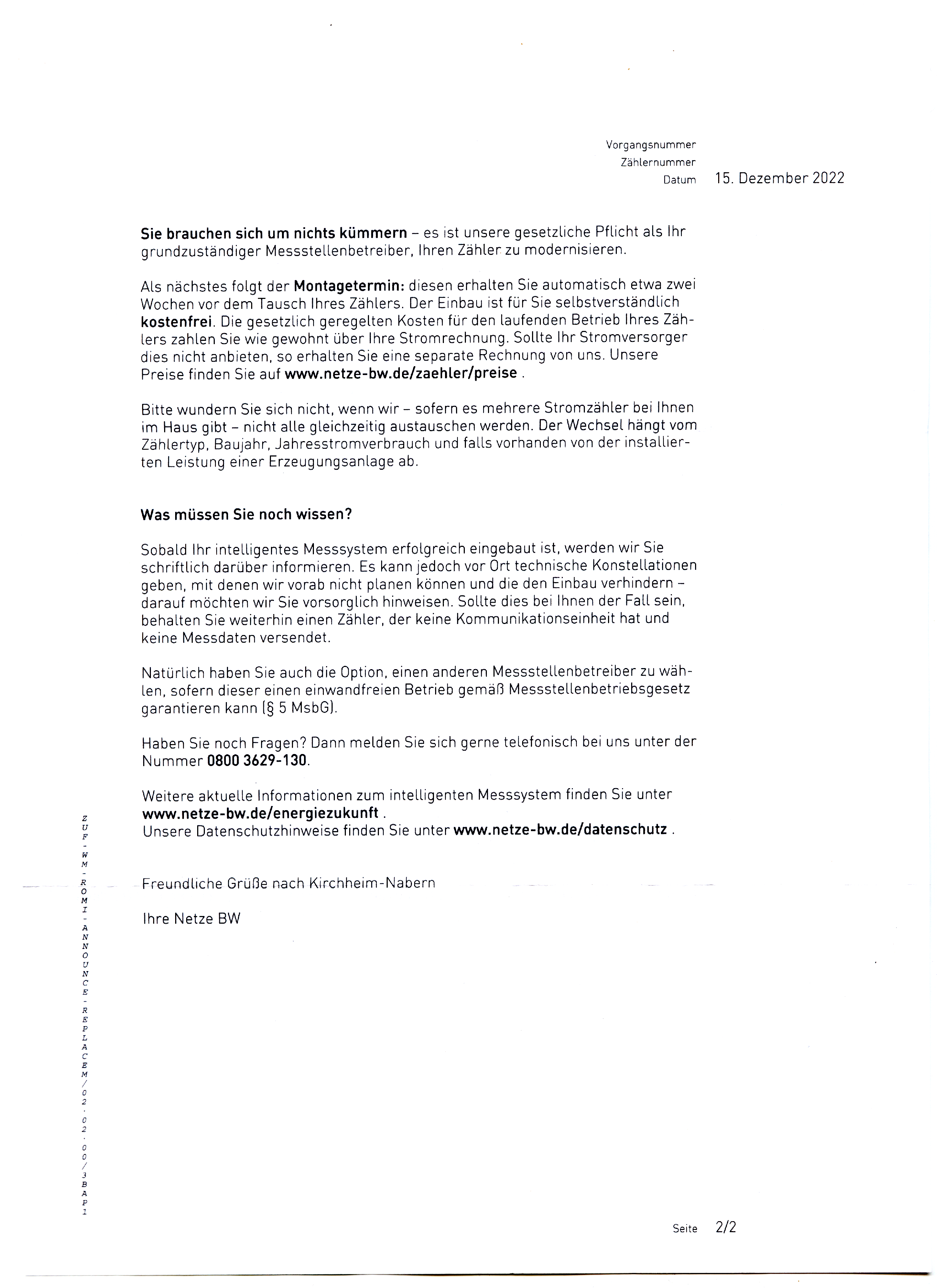 Nachricht über die geplante Umstellung auf ein Smartmeter, Seite 2